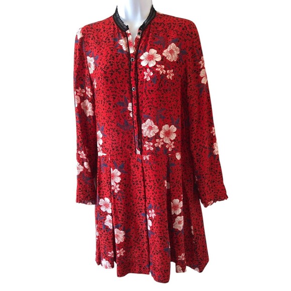 Zadig & Voltaire Women's Ruti Pensee Long Sleeve Floral Silk Red Mini Dress Sz S - Picture 1 of 9